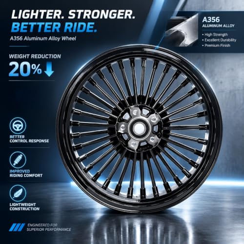 TOFR 16x3.5 Fat Spoke Black Front Wheel For Harley Softail Choppers 00-22 - color: Gloss Black, size: Front:16x3.5