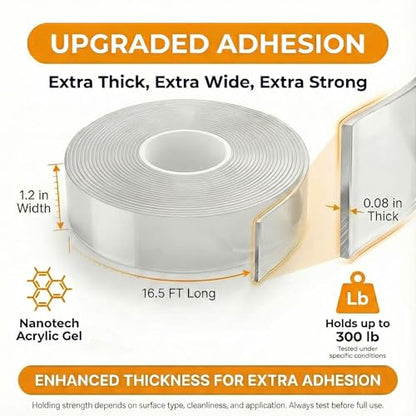 Double Sided Tape Heavy Duty(Extra Large 16.5FT), Clear Mounting Tape Nano Double Sided Adhesive Tape,Picture Hanging Adhesive Strips Poster Tape - size: 16.5FT-Heavy Duty
