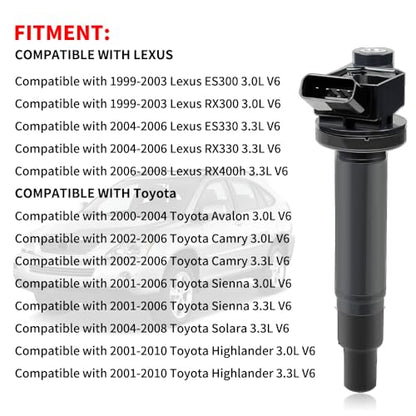 UF267 Ignition Coil Pack & 4504 Spark Plugs Compatible with Toyota Camry V6 3.0L 2006-2002, Avalon Sienna Solara Highlander, Lexus ES300 RX300 1999-2003, Lexus ES330 RX330 RX400h 3.3L V6#C1175 - size: UF267