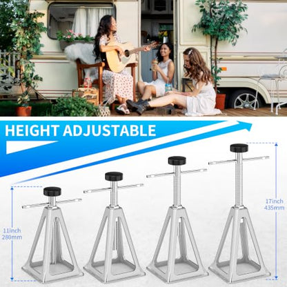 BEBOBLY RV Stack Jacks 4 Pack, Screw Jack Stands for RV Camper Travel Trailer Leveling, Aluminum Stabilizer Jacks, Single Support Unloading Up to 6000 Lbs, Adjustable from 11" to 17"