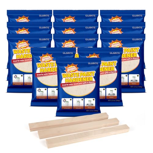GLAINTE Waste Away Paint Hardener 12 Packs, 3.5oz - Fast Acting Solid Hardener - Drying Powder for Water-based Paint with 15 Pcs Wooden Stir Sticks - size: 42 Ounce (Pack of 1)