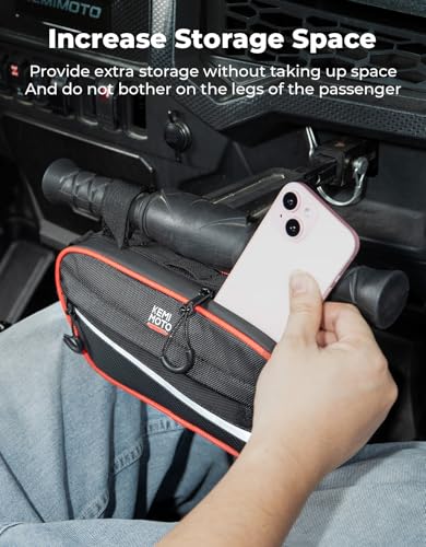 KEMIMOTO UTV Roll Cage Storage Bag Universal 1680D Grab Handle Storage Bag Dimensions 11" x 5" Side by Side Accessories Compatible with UTV, ATV, Bike, Off-road Vehicle, Black and Red - color: Black+Red