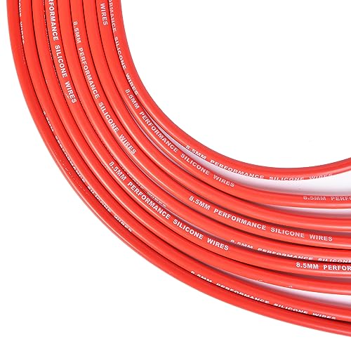 Universal Spark Plug Wire Set 8.5mm with Red Silicone Jacket and Straight Boots Replaces 4040 - style: 180 Degree Boots