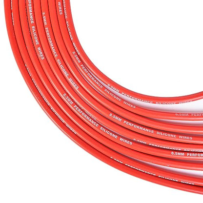 Universal Spark Plug Wire Set 8.5mm with Red Silicone Jacket and Straight Boots Replaces 4040 - style: 180 Degree Boots