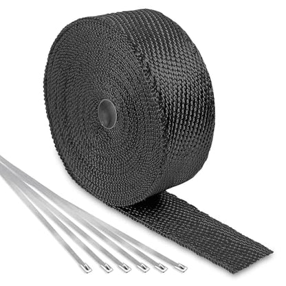 Black Exhaust Heat Wrap Roll, 2 Inch x 50 Ft, for Motorcycle Fiberglass Heat Shield Tape with Stainless Ties