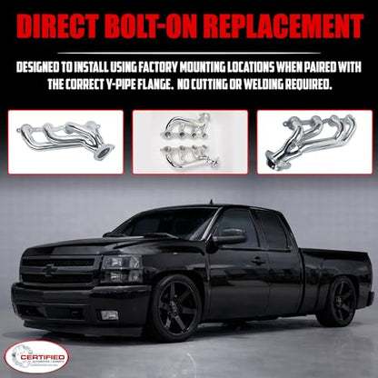 Ceramic Coated Exhaust Headers 2002–2013 Chevy Silverado Sierra Tahoe Yukon Escalade Manifold Replacement 4.8L 5.3L 6.0L 6.2L LS Engines With Right Side Beveled Flange by Certified Automotive Experts - size: Ceramic Coated Exhaust Headers