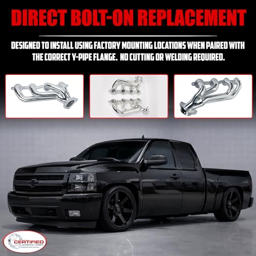 Ceramic Coated Exhaust Headers 2002–2013 Chevy Silverado Sierra Tahoe Yukon Escalade Manifold Replacement 4.8L 5.3L 6.0L 6.2L LS Engines With Right Side Beveled Flange by Certified Automotive Experts - size: Ceramic Coated Exhaust Headers