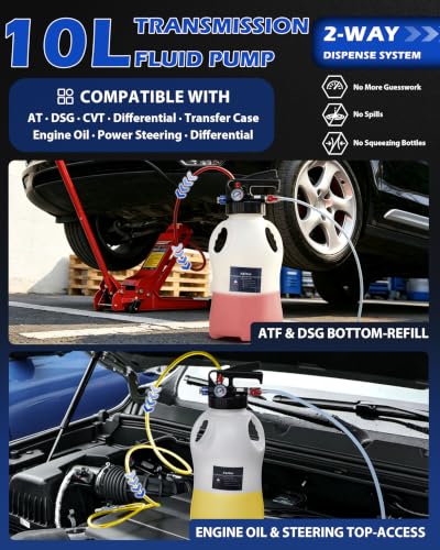 10L Transmission Fluid Pump, Pneumatic Fluid Transfer Pump w/15 ATF Adapter - size: 10L, Pneumatic