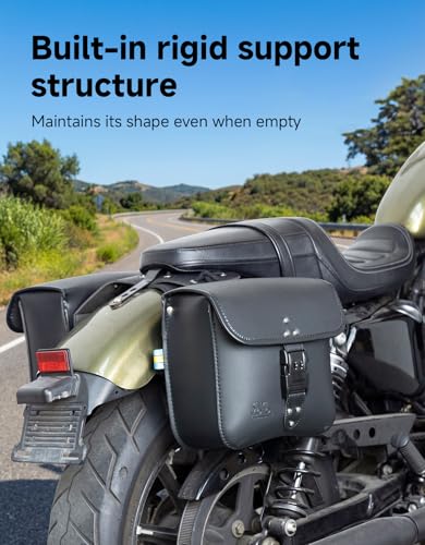 KEMIMOTO Motorcycle Saddlebags with Secure Lock 15L (7.5Lx2) PU Leather - style: With Lock