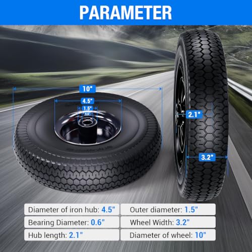 4.10/3.50-4 Flat Free Tire, 10 Inch Solid Tires with 5/8" Axle Bore Hole - color: 2Pack-Black