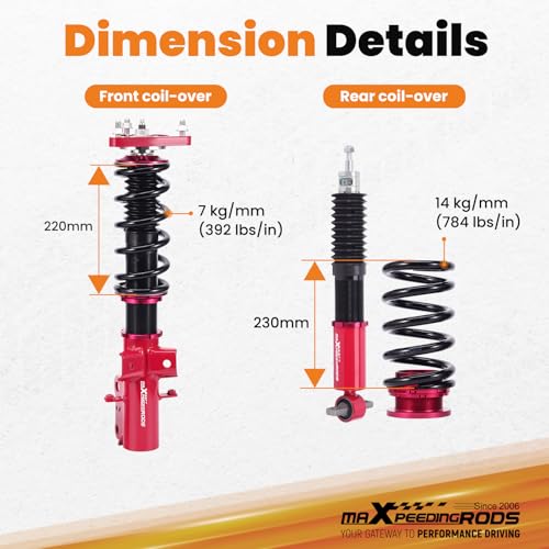 maXpeedingrods Coilovers for Ford Mustang S550 2015-2013, 24 Levels Damper Adjustable Coilovers Suspension Kit, Height Adjustable Shock Absorber Struts, Lowering Kit Red