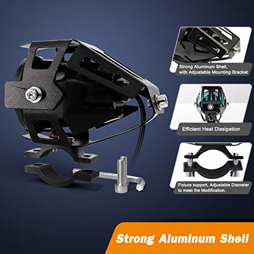 Motorcycle LED Fog Lights U7 Spotlight Daytime Running Lights Bicycle lights with Blue Angel Eyes Halo Ring and Switch 2-Sets - color: blue