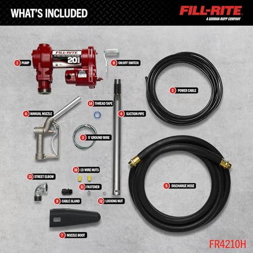 Fill-Rite FR4210H 12V 20 GPM Fuel Transfer Pump with Discharge Hose & Manual Nozzle | Gasoline, Diesel, Kerosene, Ethanol & Methanol Blends & Biodiesel - style: Standard Accessories