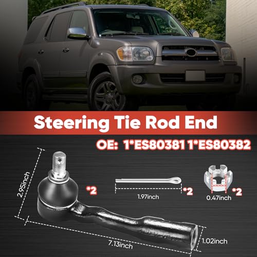2pc ES80381 ES80382 Front Outer Tie Rod End Compatible with 2003-2007 Toyota Sequoia, 2003-2006 Toyota Tundra - size: ES80381 ES80382
