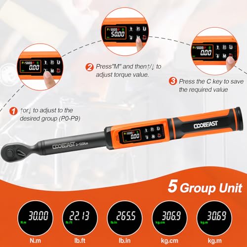 Digital Torque Wrench 3/8 Drive,Preset Value(1.5-99.5Ft-lbs./2-135 Nm) - color: Black, size: 3/8-inch (1.5-99.5 Ft-lbs./2-135Nm)