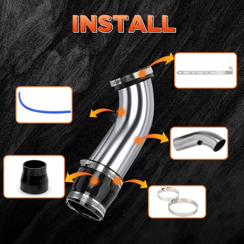 BARTOO 3 Inch Cold Air Intake Pipe Turbo Piping for Car Truck Silver - color: Z-Silver Pipe