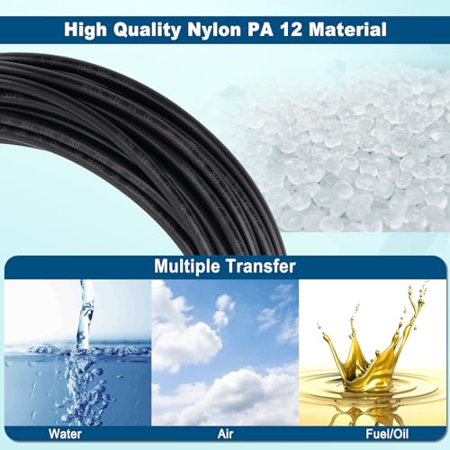 1/4" DOT Air Line, 50FT SAE J844 PA12 Nylon Air Tubing with Cutter - size: 1/4" OD 50FT