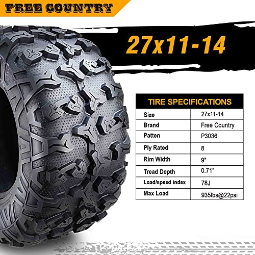 Free Country Set 2 ATV Tires 27x11-14 27x11x14 8PR w/Scuff Guard - size: 27X11-14