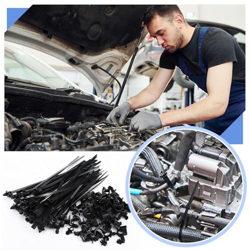 Funnymoom 200 Pcs Wire Loom Routing Clips, 15 Sizes Push Mount for Car