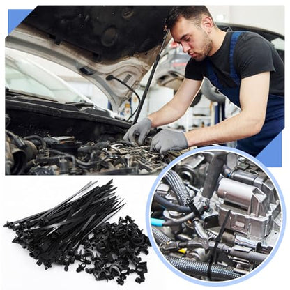 Funnymoom 200 Pcs Wire Loom Routing Clips, 15 Sizes Push Mount for Car