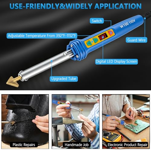 GNI Upgraded 150W LED Digital Adjustable Temperature Plastic Welder - color: Blue
