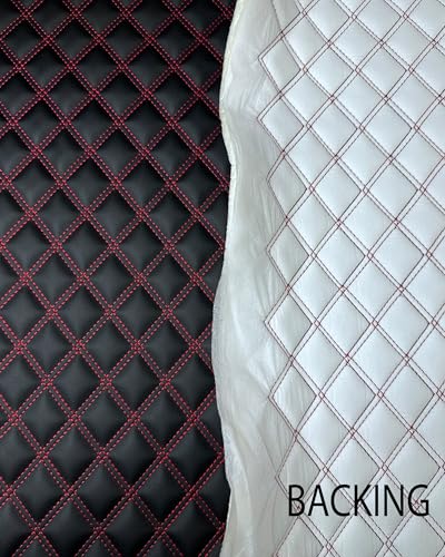 Vinyl Quilted Foam Fabric with 3/8" Foam Backing Upholstery Headliner Auto Seats Door Panels Trunk /58"W/Continuous Yard/FABRIC EMPIRE (Black Red Stitching, HQ Double Stitched Diamond 1 5/8"x3 1/2") - color: Black With Hq Red Thread, size: Double Stitch D