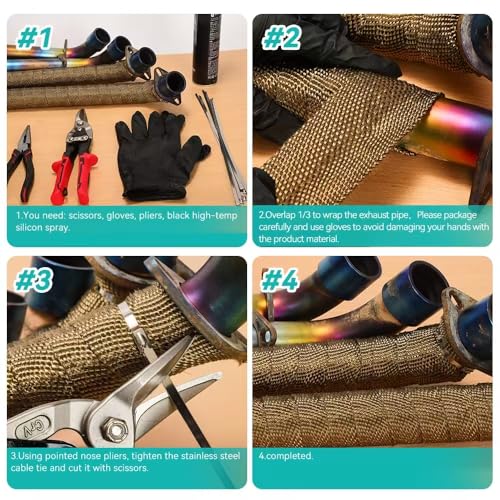 Exhaust Heat Wrap Roll 2" x 33' Titanium Fiberglass Heat Shield Tape 1 Rolls 5cm x 10m with 10pcs Stainless Ties for Motorcycle Car Truck - style: Titanium33' /1roll