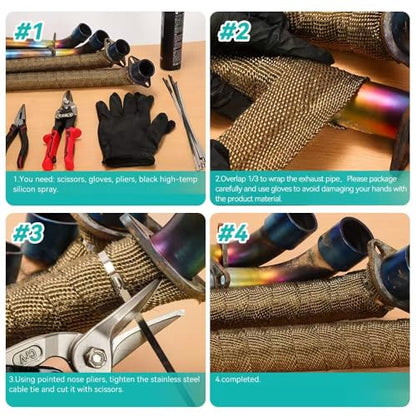 Exhaust Heat Wrap Roll 2" x 16' Titanium Fiberglass Heat Shield Tape 1 Rolls 5cm x 5m with 10pcs Stainless Ties and A Measure Tool for Motorcycle Car Truck - style: Titanium16' /1roll