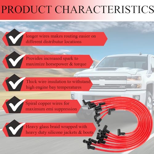 HOOTO High Performance 10.5mm Spark Plug Wires Set Fit for HEI BBC SBC 350 454 383 Electronic