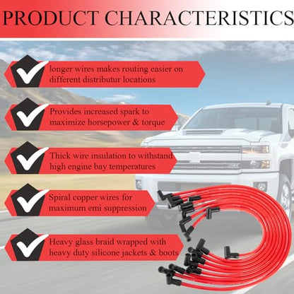 HOOTO High Performance 10.5mm Spark Plug Wires Set Fit for HEI BBC SBC 350 454 383 Electronic