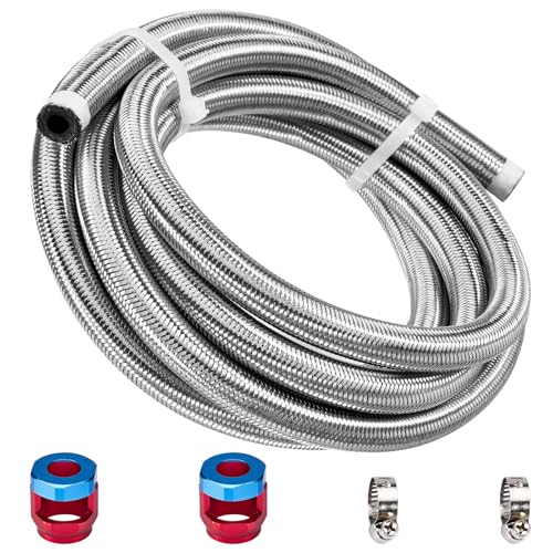 CarBole 10FT Stainless Steel Braided Fuel Line, 5/16" I.D. Diesel Hose Swap EFI PTFE with Fittings for Automotive Fuels Lubricants Coolants - size: 5/16" ID, 10FT