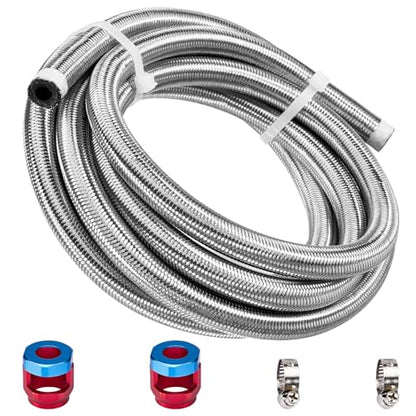 CarBole 10FT Stainless Steel Braided Fuel Line, 5/16" I.D. Diesel Hose Swap EFI PTFE with Fittings for Automotive Fuels Lubricants Coolants - size: 5/16" ID, 10FT