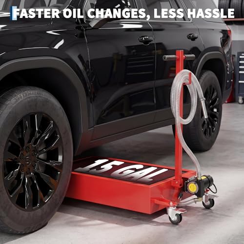 Garvee 15 Gal Electric Oil Drain Pan with 110V Pump, Low Profile Design - color: Red, size: 15 Gal + Electric