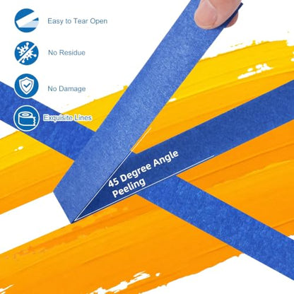 Blue Painters Tape, 0.94"/1.88" x 55 Yards Bulk Painter Tape, Blue Masking Tape for Painting, Easy Hand Tear No Residue Paint Tape for Home, Automotive, DIY Crafts (12, 0.94inch) - size: 0.94inch