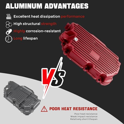 Upgraded 264-863 Red spray paint Aluminum Engine Oil Pan with Magnetic Drain Plug & Gasket Compatible with Q50 2016 2017 2018 2019 2020 2021 3.0L AWD, Q60 2017-2021 3.0L AWD
