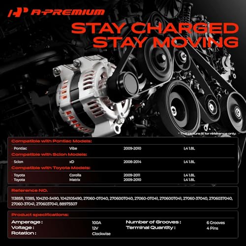 A-Premium Alternator, 12V 100A 6-Groove Pulley Clockwise