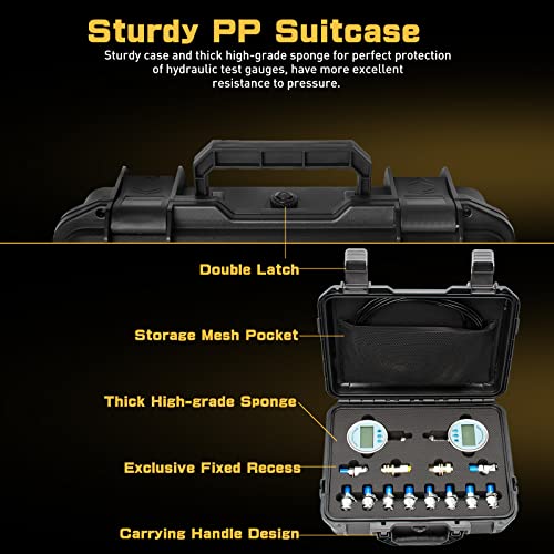 Digital Hydraulic Pressure Test Kit, Hydraulic Pressure Gauge Tester Set with 2 Digital Gauges (16MPa/80MPa) - size: 17PCS: 2 Digital Gauges