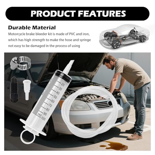 5PCS Motorcycle Brake Bleeder Kit,Disc Brake Fluid Bleeder Kit Includes Hose,100ml Syringe,Clamp,Screws,Profesional Reverse Brakes Bleeders Kits for Motorcycle,Quads,Scooters