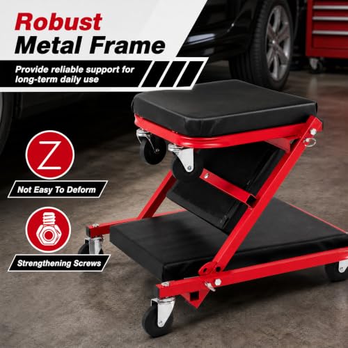 Goplus 36" 3-in-1 Folding Mechanic Creeper, Lay Down or Sit - color: Red+Black, size: 36"