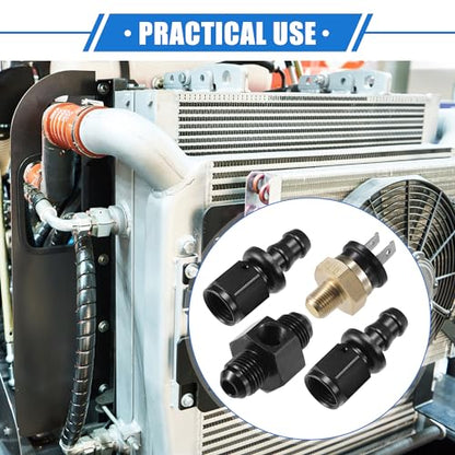 Coolant Hose Thermostat Switch Kit, 6AN 210'F on - 195'F Off Transmission Cooler Sensor Fan Oil Cooler Radiator Electric Switch Fitting Universal for Car Truck Metal Black - size: 210'F on - 195'F