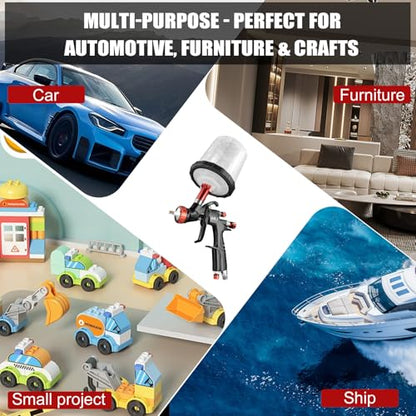 A610 LVLP Air Spray Gun Premium Kit, Automotive Paint Guns with 1.3/1.7/2.0mm Nozzles & Air Regulator, 10x 650ML Disposable Cups, Paint Gun for Cars, Furniture, Fence, Varnish&Top Coat - color: Black