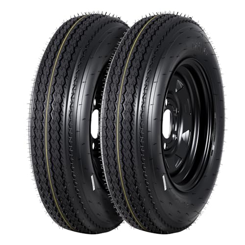 GarveeTech 2-Pack Trailer Tire On Rim 5.30-12 530-12 5.30x12 5 Lug on 4.5" PCD Trailer Tires and 12 in Wheels Load Range C 6PR Black - size: 5.30-12