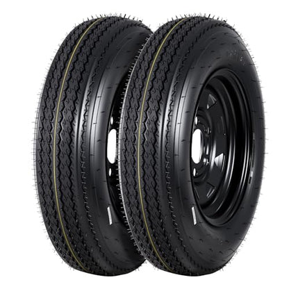 GarveeTech 2-Pack Trailer Tire On Rim 5.30-12 530-12 5.30x12 5 Lug on 4.5" PCD Trailer Tires and 12 in Wheels Load Range C 6PR Black - size: 5.30-12