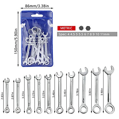 Mini Wrench Set Open End Wrench Combination Wrench Sets With Chain Ring Metric Type Wrenches (10pcs) - size: Blue is Metric Type