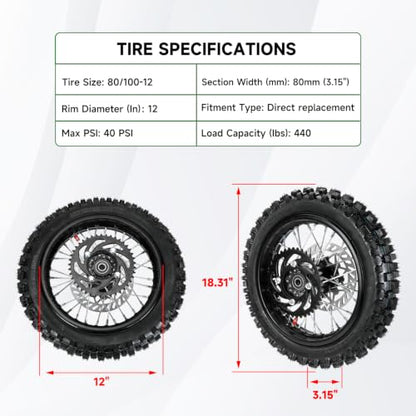 12" Rear Wheel 80/100-12 3.00-12 Dirt Bike for 110cc 125cc SSR SR125