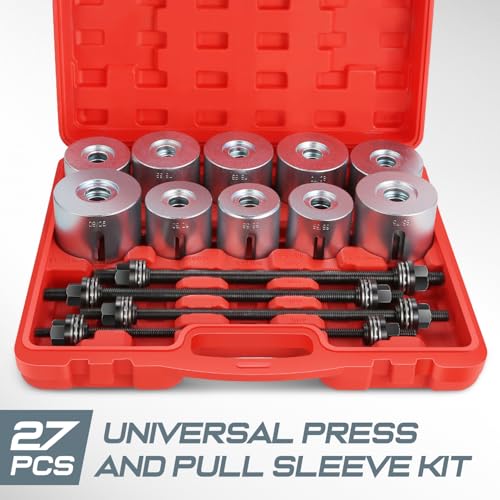 DNA Motoring 27pcs Universal Press and Pull Sleeve Kit, Wheel Bearing/Suspension Bushing Removal Tool Set w/ 22 Adapters (34-80mm ID) & M10-M18 Press Spindles, TOOLS-00783 - style: 27pcs Bearing Removal Tool