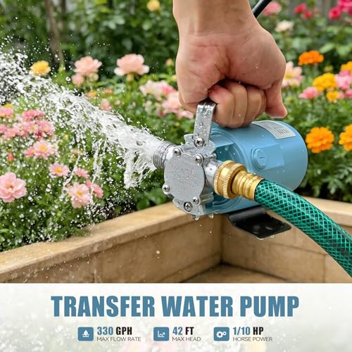 Water Transfer Pump, 115V 1/10HP Electric Utility Pump with On/Off Switch 2*6 ft Water Hoses Kit for Removing Water from Garden Pool Aquariums Hot Tub Draining 1/8’’ Low Suction for Rain Barrel (Blue) - color: 115v-blue