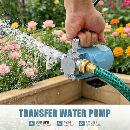 Water Transfer Pump, 115V 1/10HP Electric Utility Pump with On/Off Switch 2*6 ft Water Hoses Kit for Removing Water from Garden Pool Aquariums Hot Tub Draining 1/8’’ Low Suction for Rain Barrel (Blue) - color: 115v-blue