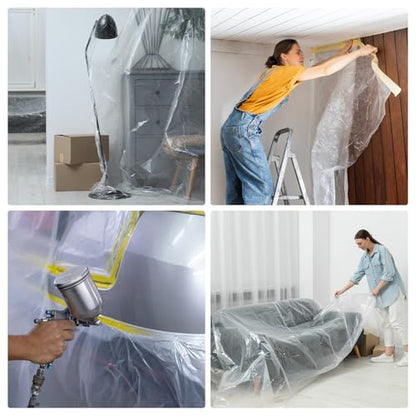 HARFINGTON 12 Rolls Pre-Taped Masking Film 106.3" x65.6ft Tape and Drape Painters Plastic Drop Cloth Film with Tape Plastic Sheeting for Automotive Painting Covering - color: Yellow, size: 106.3"x65.6ft