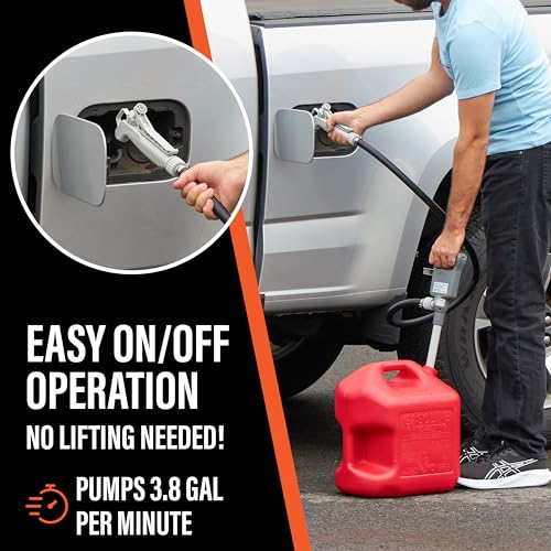 Deway Fuel Transfer Pump, Flow Nozzle, 51in Rubber Hose, 3.8 GPM - style: Hand-Trigger Nozzle w/ Rubber Hose
